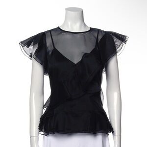 REBECCA TAYLOR Black Silk Ruffle Top. Size 4